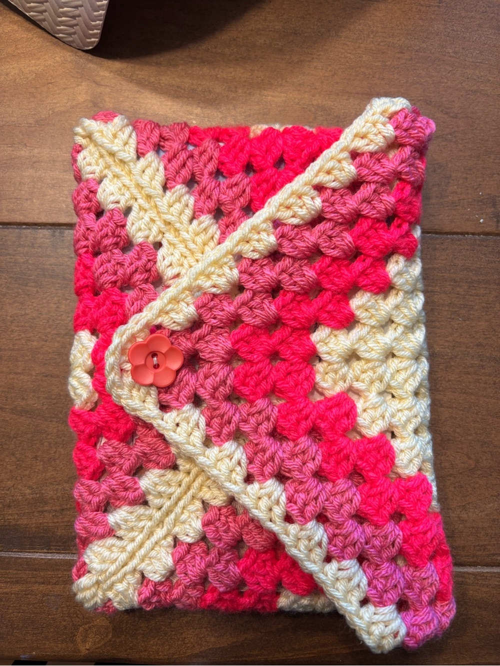 Handmade Crochet book coverClutch - Pink, Cream Gradient